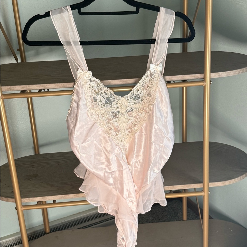 Vintage Pink Satin and Lace Bodysuit Cami